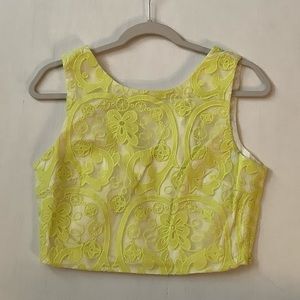 nwt Embroidered neon yellow Lucyparis crop top USA L EUR 42